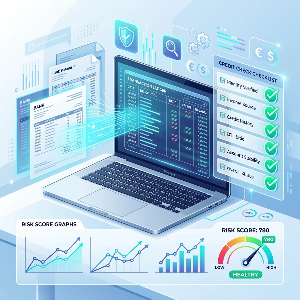 CredTrace AI Bank Statement Analyser Dashboard displaying income verification and fraud alerts